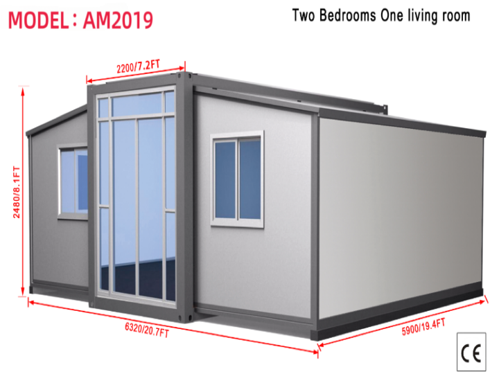 AllMetal Expandable Prefabricated House, 19.4FTx20.7FTx8.1FT