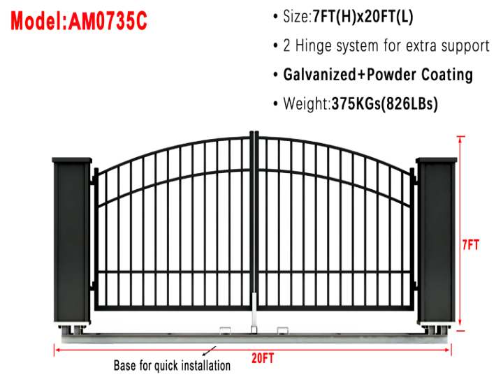 AllMetal Steel Post Farm Driveway Gate, 20FTx7FT