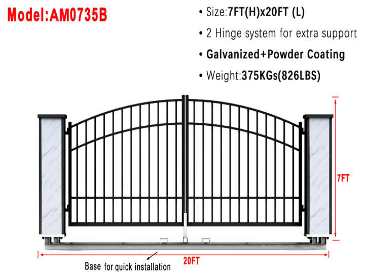 AllMetal Steel Post Farm Driveway Gate, 20FTx7FT