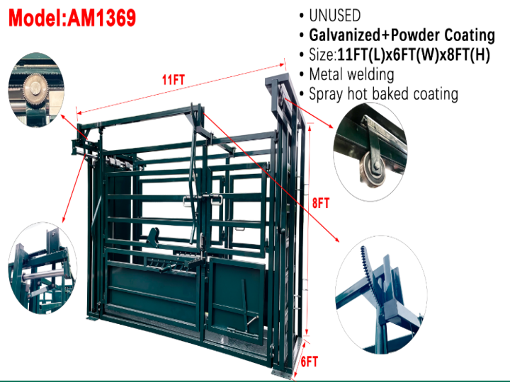 AllMetal Tough Built Cattle Squeeze Chute, 6FTx11FTx8FT