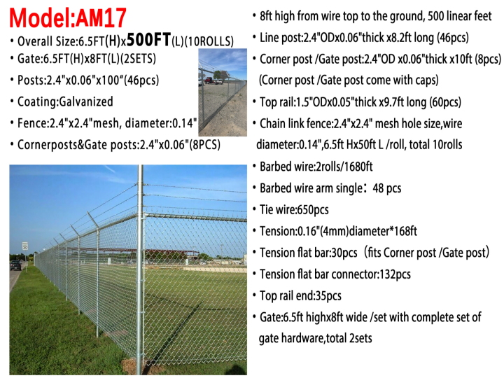 AllMetal Galvanized Steel Wire Mesh Fence, 50FTx6.5FT