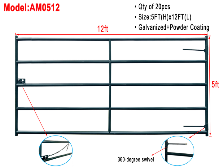AllMetal Ranch Livestock Gate, 12FTx5FT