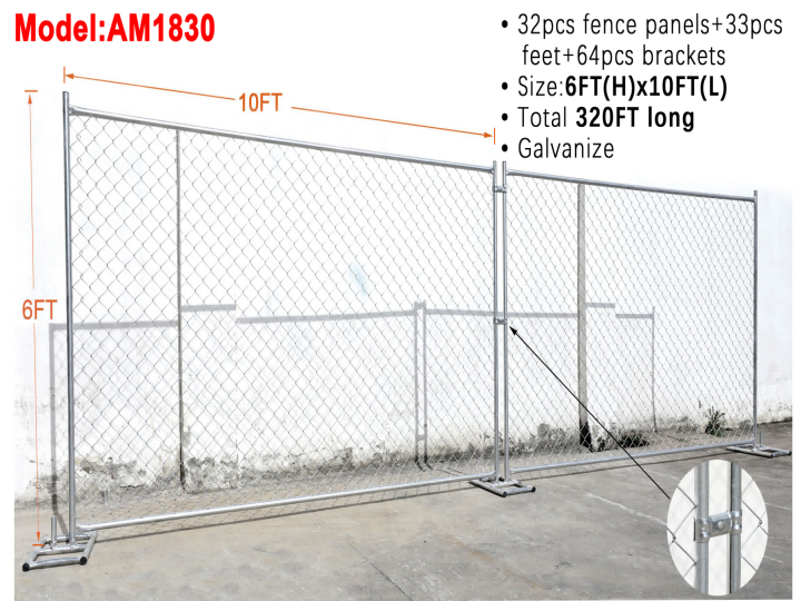 AllMetal Chain Link Construction Fence, 10FTx6FT